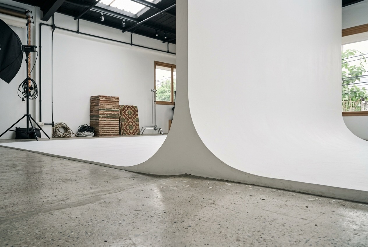 Demo photo: the curve where the white cyc meets the floor